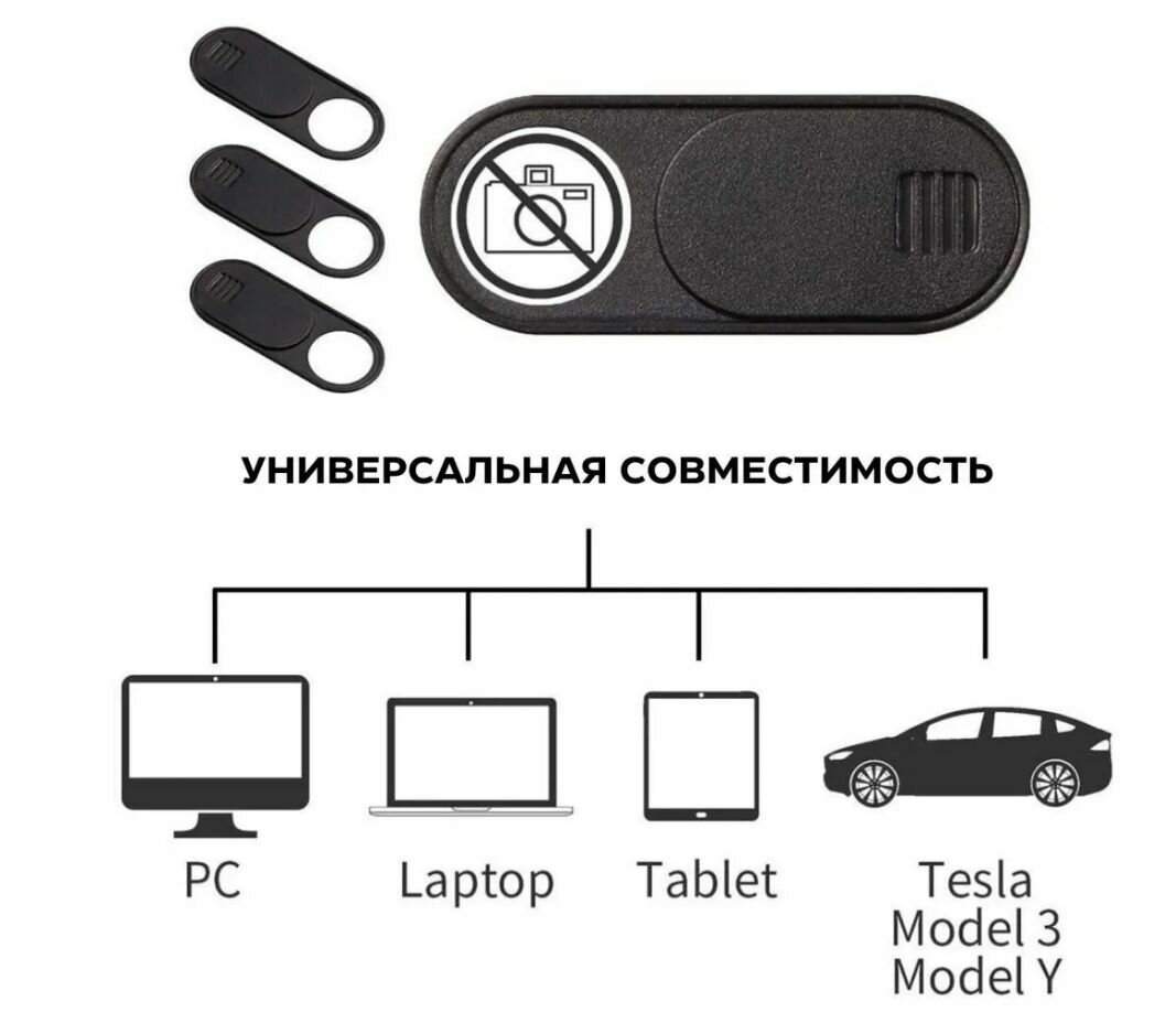 Универсальная защитная крышка-шторка, для веб-камеры (ПК, ноутбук, планшет, Tesla, Model 3 Y). — фото 1
