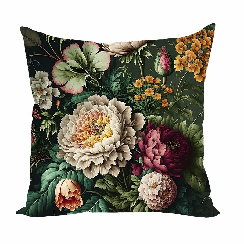 фото Подушка декоративная 40х40 / Цветочная феерия Пионы / велюр / подарок / подушка диванная / подушка для интерьера