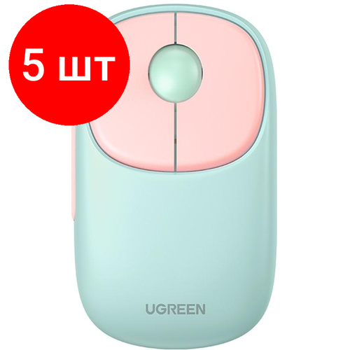 Комплект 5 штук, Мышь компьютерная UGREEN MU102 (15722) WLS, 2.4 GHz&BT, розовый