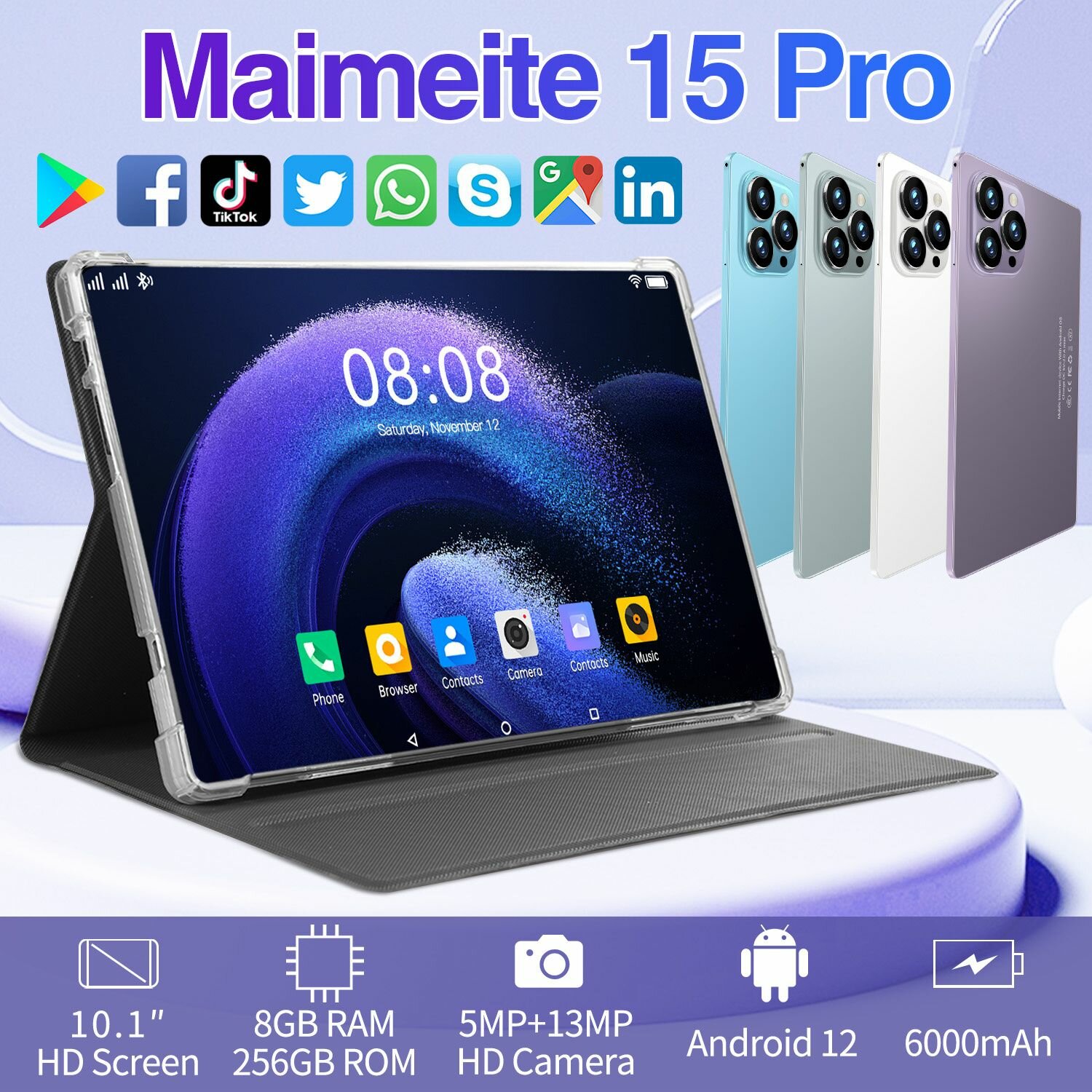 Maimeite 15 Pro планшет 2024 дюймов Android 126000 мАч8 ГБ + 256 ТБ