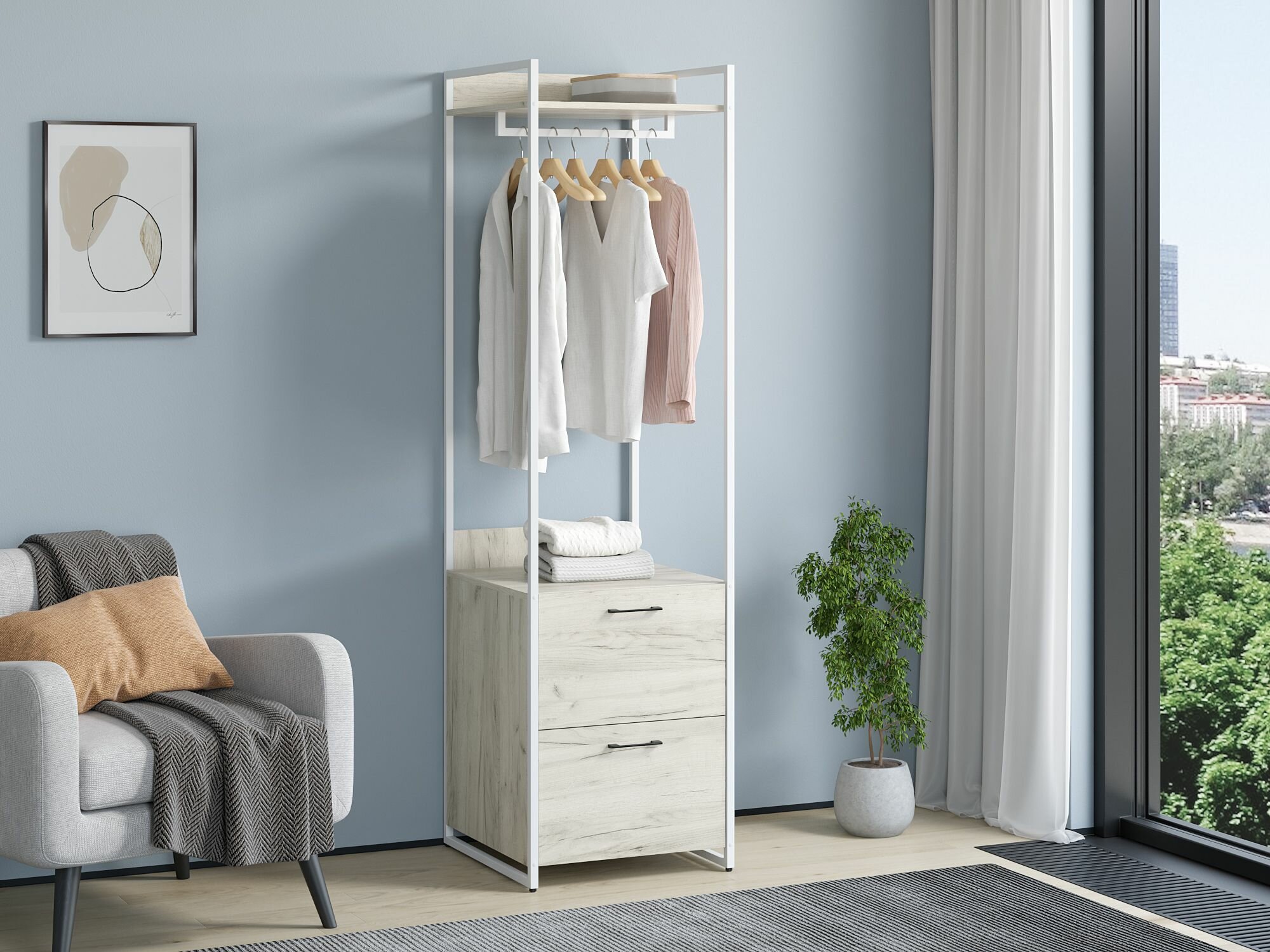 Стеллаж Urban Лофт 06 с ящиками Белый/Дуб крафт белый