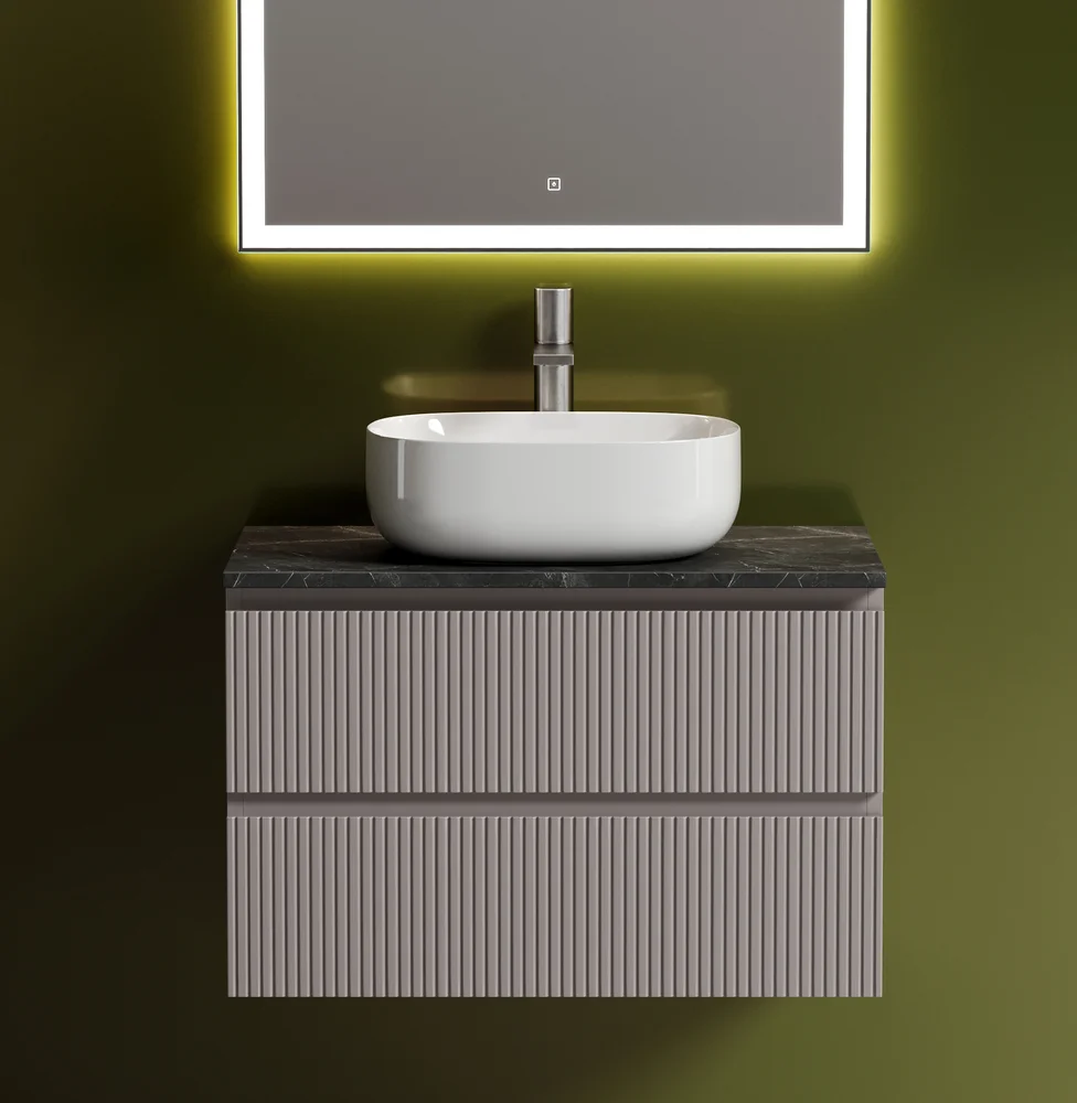 фото Тумба с раковиной Sancos Snob T 80 см, doha soft, столешница черный мрамор, раковина CN6018