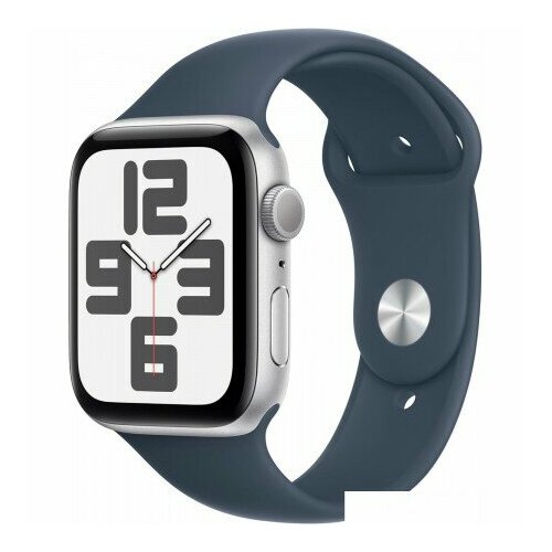 Умные часы Apple Watch SE 2 44 мм алюминиевый корпус серебристыйгрозовой синий спортивный силиконовый ремешок ML 3751000₽