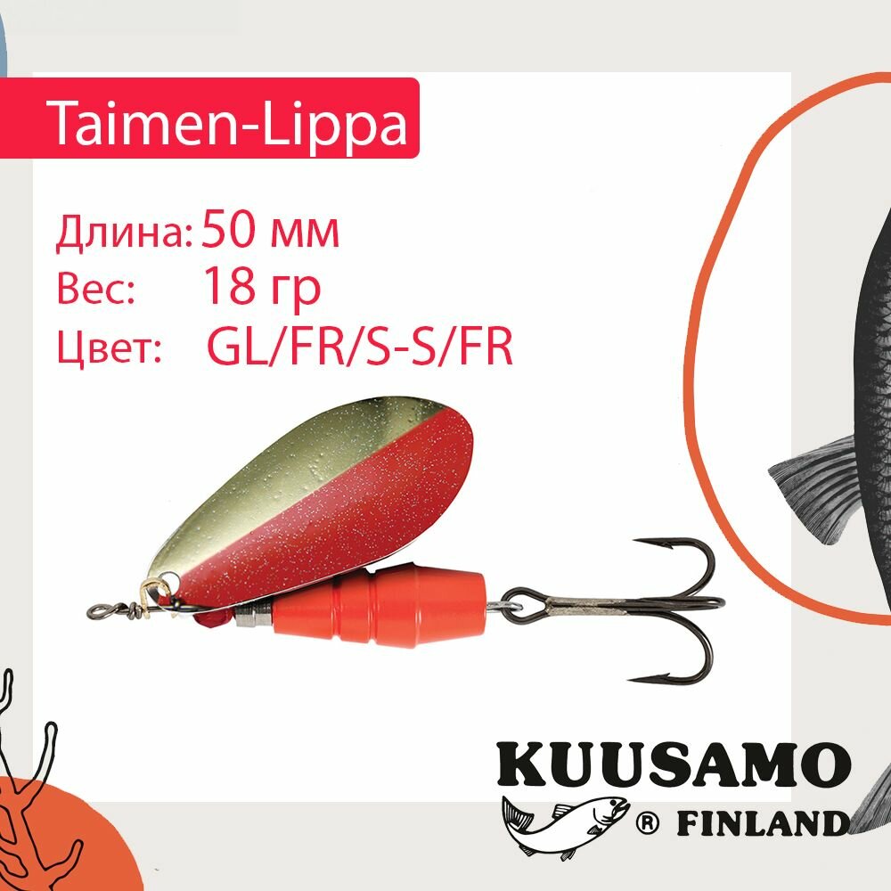 Блесна для рыбалки Kuusamo Taimen-Lippa 18гр. GL/FR/S-S/FR (вращающаяся)