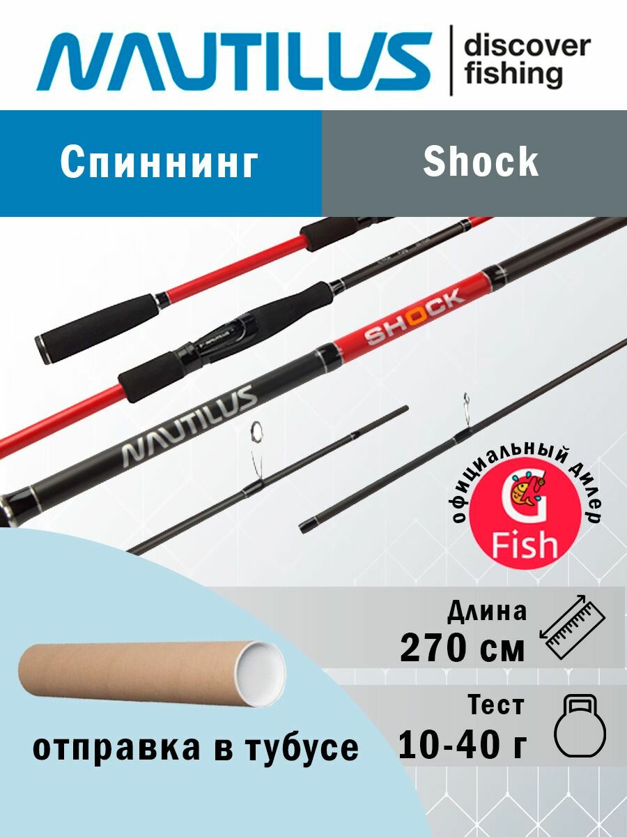 Спиннинг для рыбалки Nautilus Shock NSHS-902MHH 270см 10-40гр