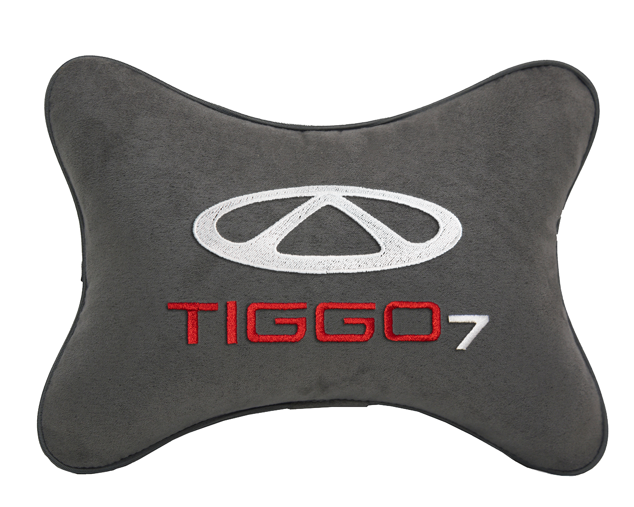 Подушка на подголовник алькантара D.Grey с логотипом автомобиля CHERY Tiggo 7