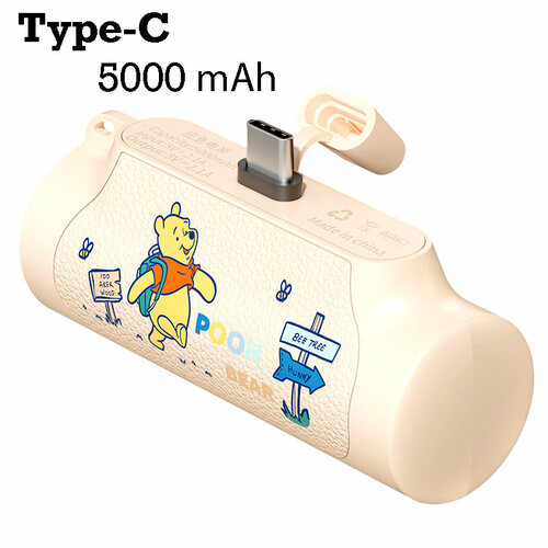 Внешний аккумулятор 5000 mAh Type-C, Powerbank Disney MINI (Бежевый)