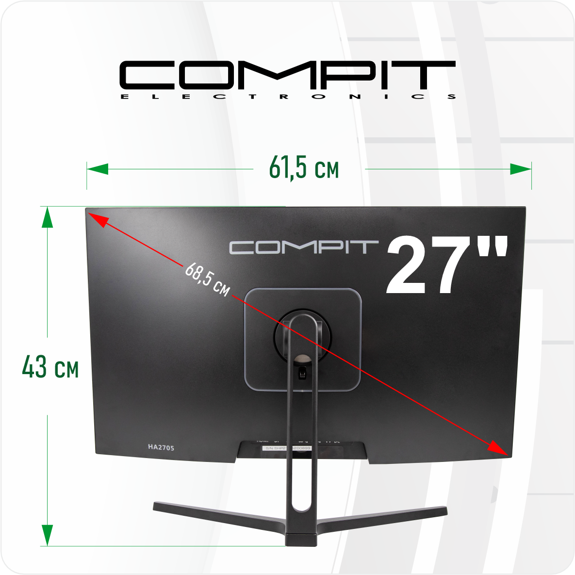Монитор для компьютера COMPIT HA2705 Series I 27" 3840х2160 4К 60Гц — фото 1