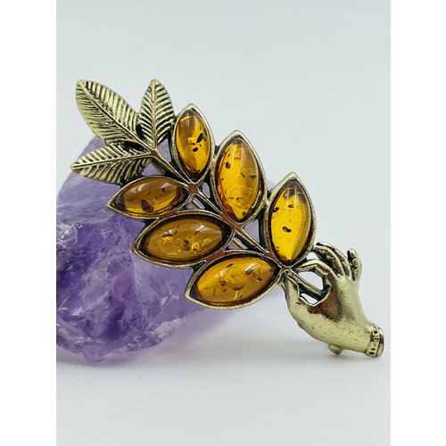 Брошь AMBER Land, янтарь прессованный, желтый