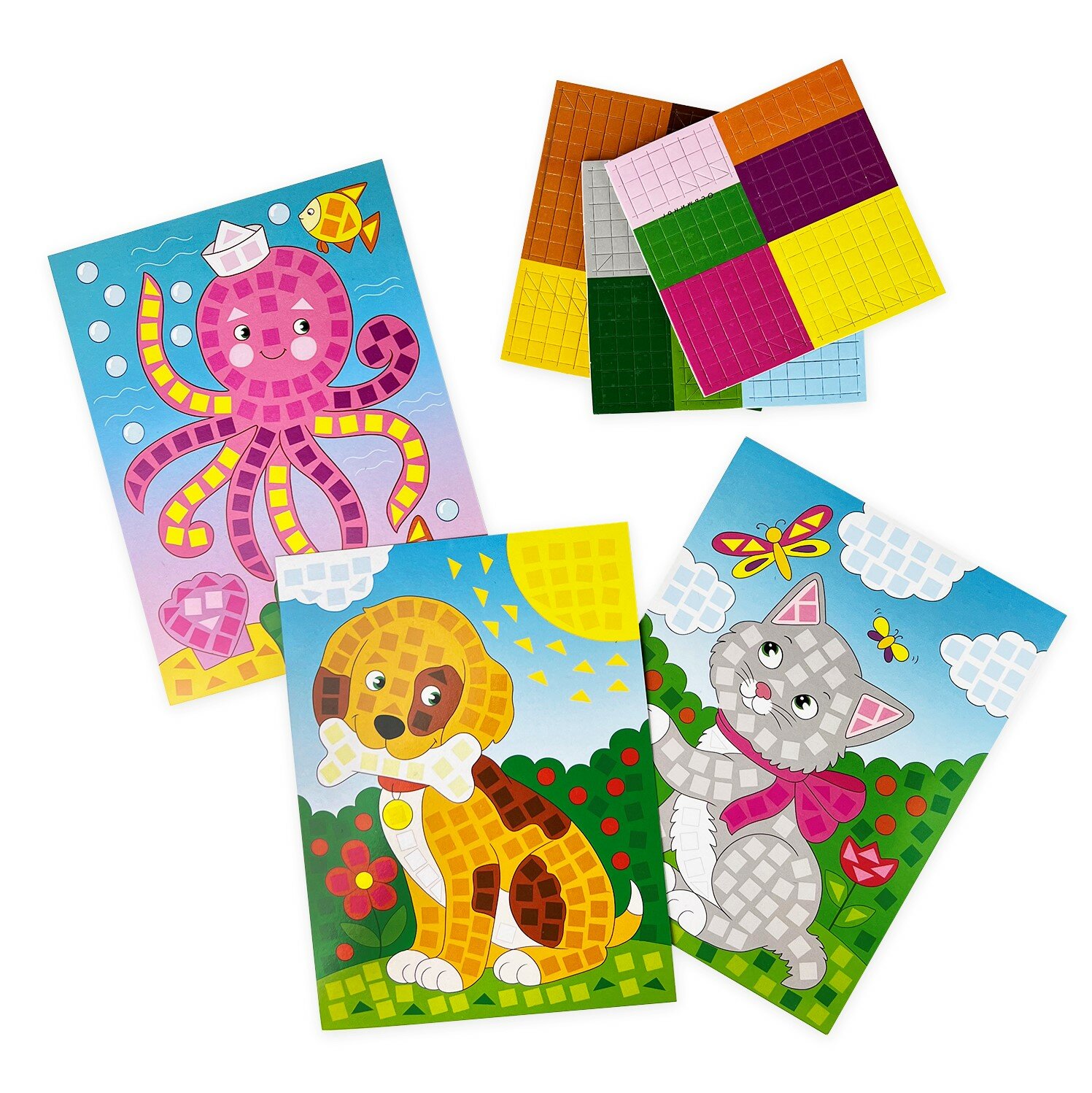 фото Набор аппликаций Разноцветная мозаика (3 в 1). Котенок. Осьминог. Щенок