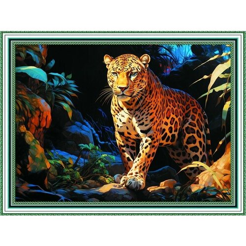 Алмазная мозаика на подрамнике 40*50 Ягуар в джунглях
