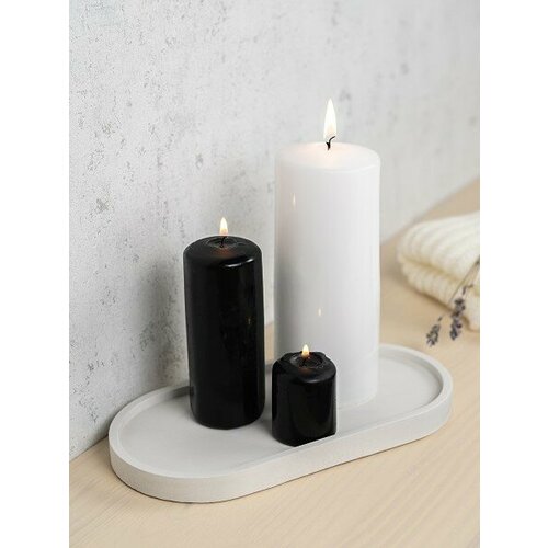 Подсвечник из скульптурного бетона большой овал, цвет белый (гипсобетон, высота 1,6 см.), 1 шт.