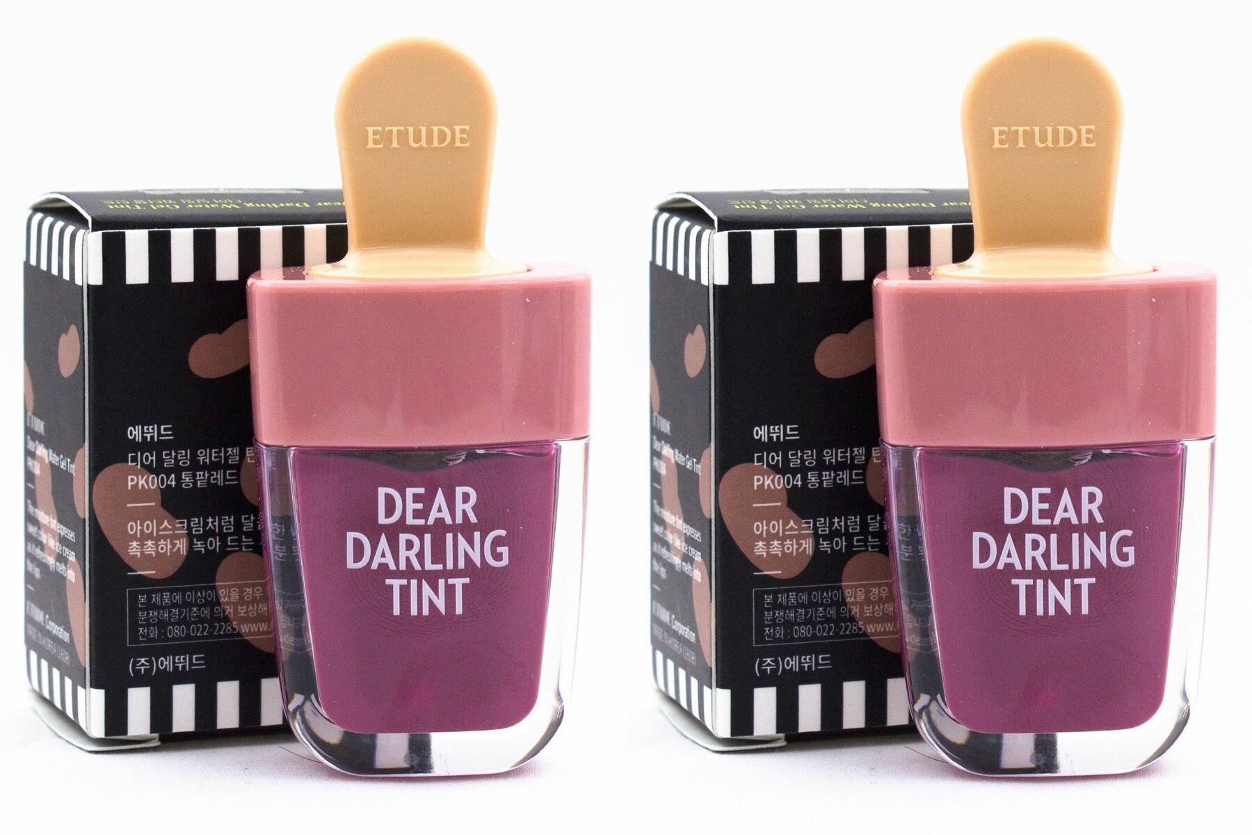 Etude House Увлажняющий гелевый тинт для губ, Dear Darling Water Gel Tint, PK004 Bean Red, 4.5 г, 2 шт