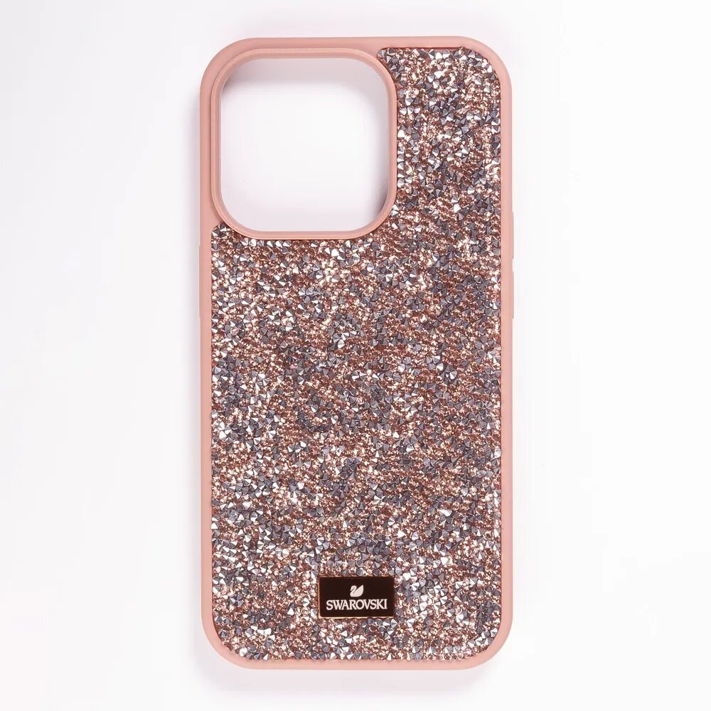 Чехол Swarovski для iPhone 15 Pro, силиконовый / Розовое-золото