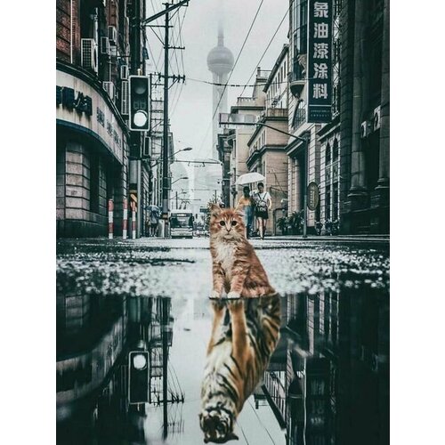 Картина по номерам Отражение. Тигр в городе холст на подрамнике 40х50 см, GS2157