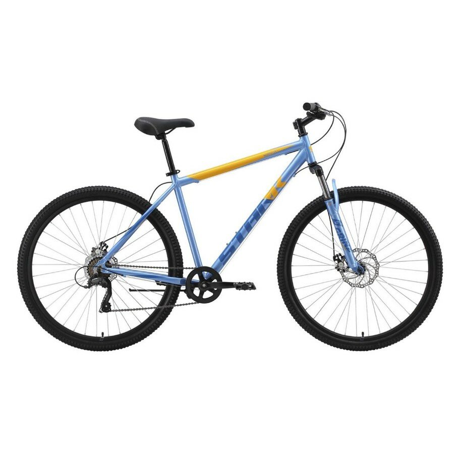 Велосипед взрослый горный Stark'23 Respect 29.1 D Microshift рама 18" голубой металлик синий оранжевый