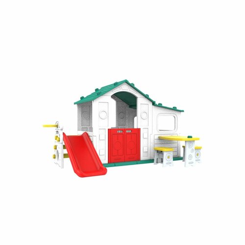 Домик детский большой игровой со столиком и стульчиками + горка 