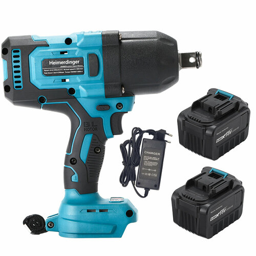 Бесщеточный беспроводной ударный гайковерт Heimerdinger 34 дюйма с питанием от литиевой батареи 1300 Нм с двумя батареями 18В 90Ач 28098₽