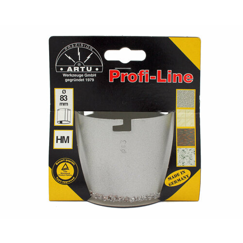 Профессиональное корончатое сверло Artu, 83 мм, без фланца и центровочного сверла, Германия