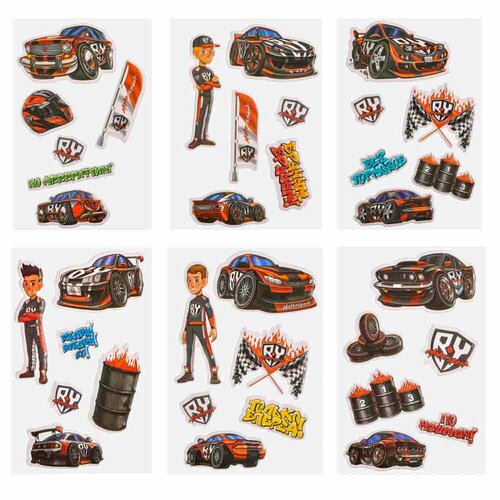 24 набора комплект пухлых наклеек ПВХ 10х18см 6 дизайнов - автоспорт автогонки 790₽