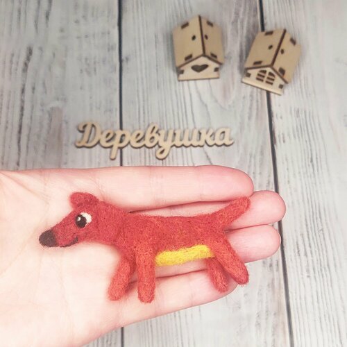 Брошь Деревушка, оранжевый, бежевый