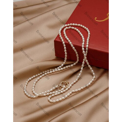 Колье, жемчуг пресноводный культивированный, длина 100 см, белый, золотой