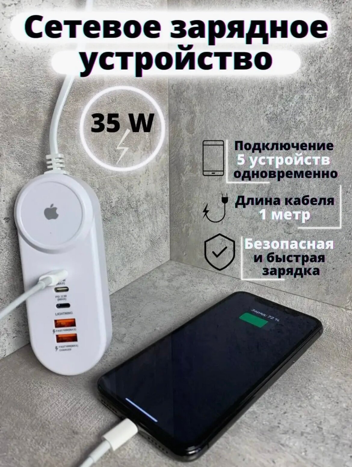 Сетевое зарядное устройство Apple 35W Power Socket Travel Adapter 5 в 1 ATA5v1