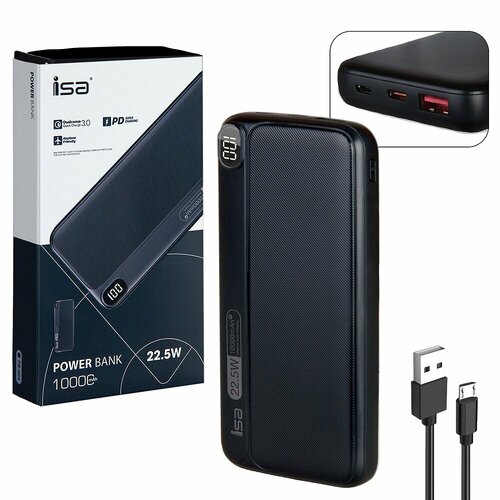 Внешний аккумулятор ISA PB-005 10000 mAh, черный power bank внешний аккумулятор awei 10000 mah