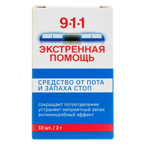 911 Экстренная помощь Средство от пота и запаха стоп 2 г 10 шт пудра д ног 5d premium professional активное действие абсорбирующая 120мл