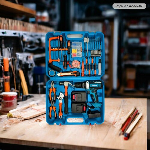 Шуруповерт-ударный с набором оснастки и инструментов 18V 2 аккумулятора в кейсе 7800₽