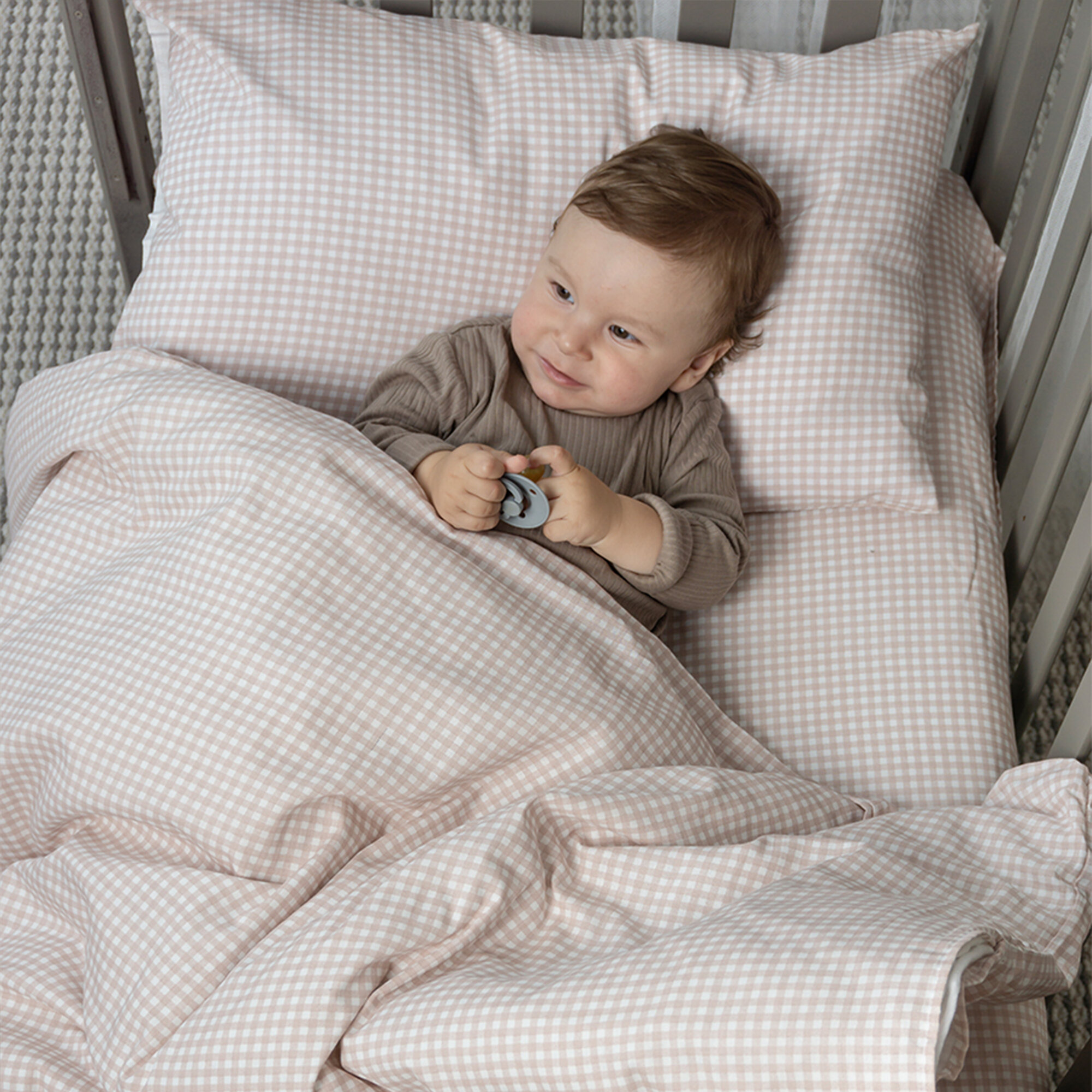 Комплект постельного белья Детский в кроватку Galtex Клеточка бежевый