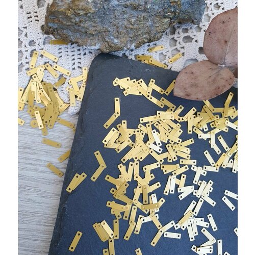 Пайетки прямоугольные 10х2 мм, плоские, золотые #2009. Упаковка 3 грамма. Италия