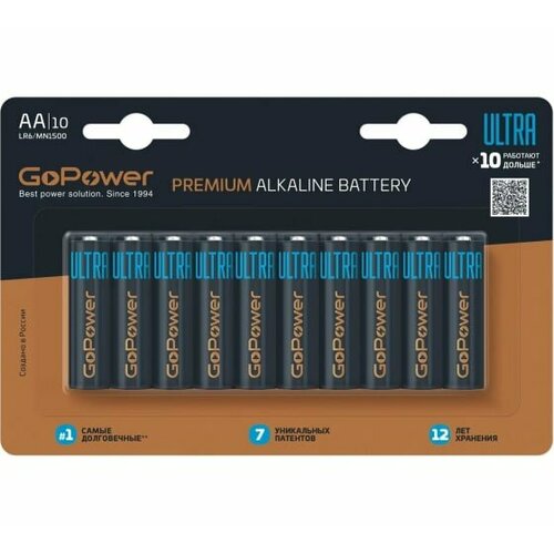 Батарейка GoPower ULTRA LR6 AA 00-00026395 батарейка d gopower lr20 2шт 00 00017862