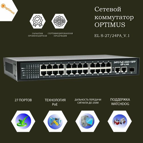 Неуправляемый коммутатор Optimus EL S-27-24PA_V1 24-poe 17143₽