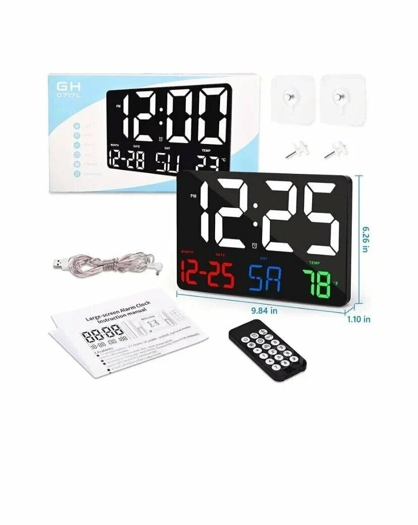 фото Часы настенные/температура, календарь, настольные, от сети 220V/ часы с пультом управления LED CLOCK-0717L