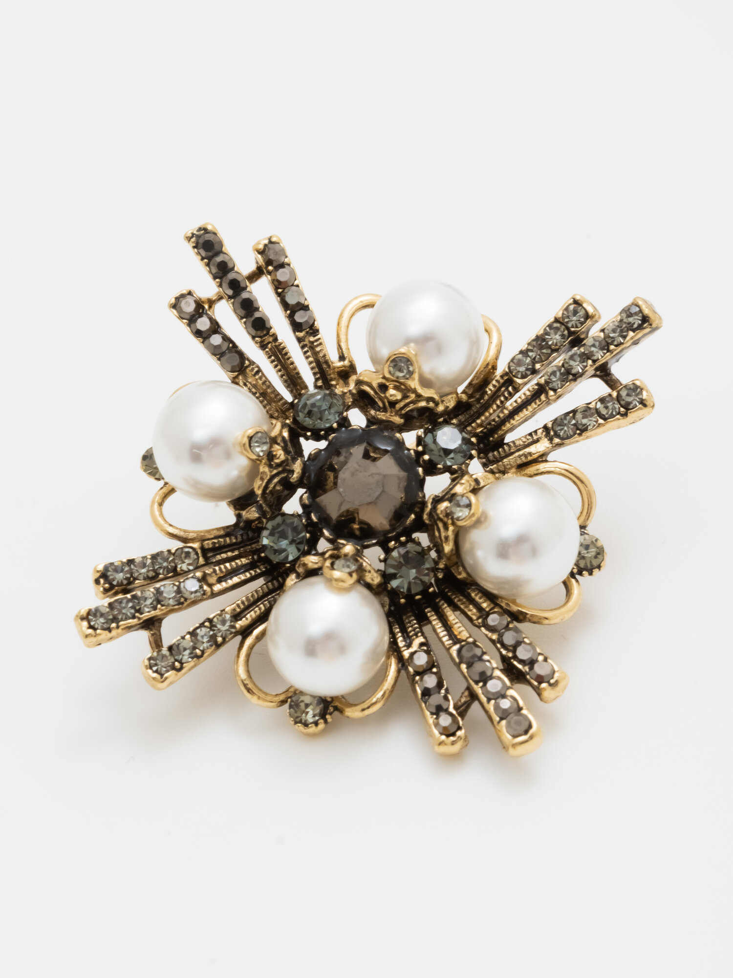 Брошь ЖемАрт, кристалл, жемчуг имитация, белый — фото 1