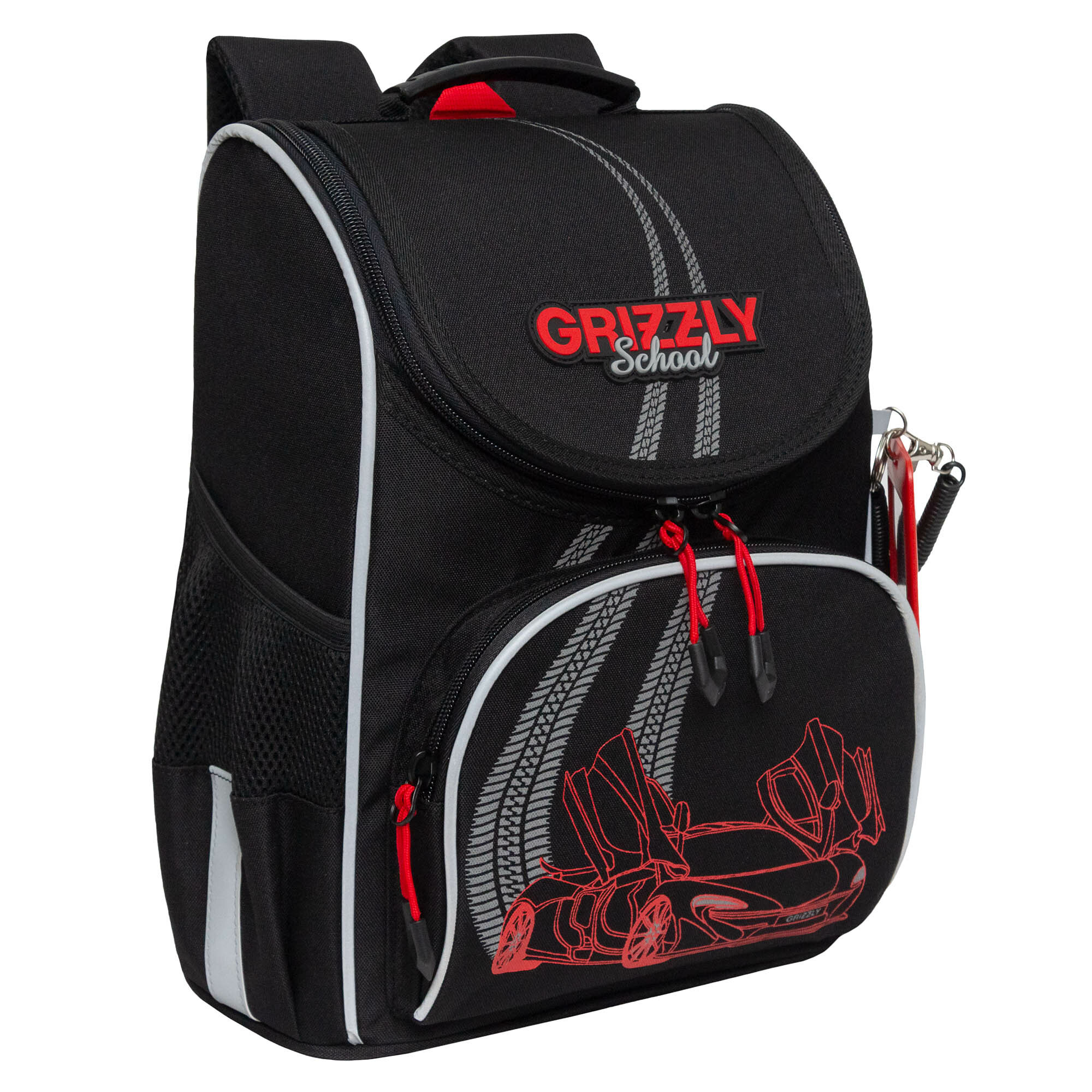 фото Ранец школьный GRIZZLY суперлегкий с анатомической спинкой, на ножках, с мешком для обуви, для мальчика RAm-485-8/1