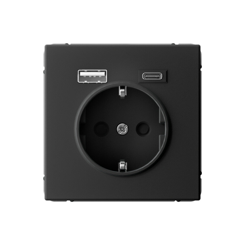 Розетка usb для зарядки Systeme Electric ArtGallery с двумя разъёмами типа А+C + розетка 220в на винтах карбон