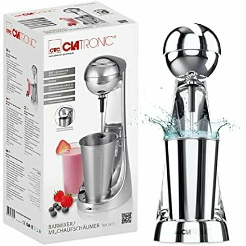 Барный миксер Clatronic и вспениватель молока Производитель смузи Контейнер из нержавеющей стали емкостью 650 мл практичный подстаканник Блендер 2 уровня скорости мощный двигатель мощностью 65 Вт Хромированный дизайн БМ3472 1201900₽