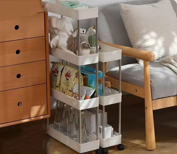 Изображение Этажерка напольная, узкая, для ванной и кухни, на колесиках, пластиковая, стеллаж, система хранения выдвижная