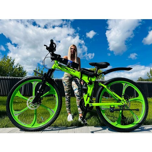 Велосипед складной Двухподвесной Richiesto 26 дюймов Дисковый тормоз салатовый 30500₽