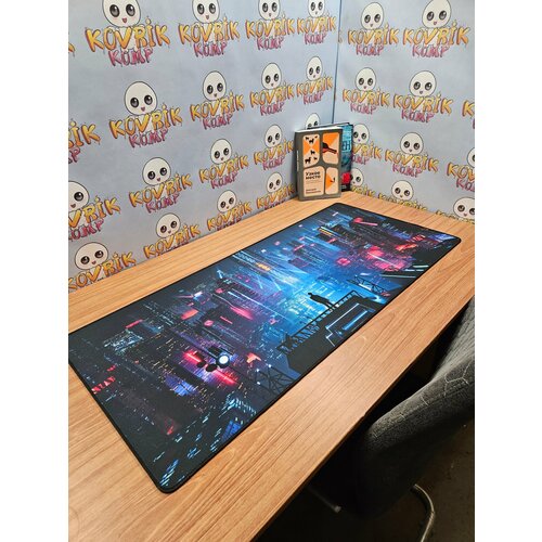 Большой игровой коврик для мышки с принтом, 90х40 см, На крыше ночью. Компьютерный ковер под клавиатуру и мышь на весь стол.