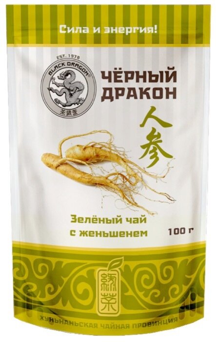 Черный Дракон Чай Зеленый, с женьшенем, листовой, 100 г