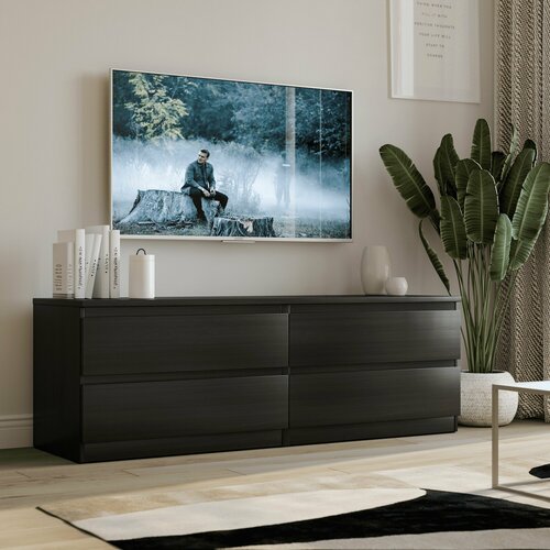 Комод горизонтальный ГУД ЛАКК Malta 4 ящика без доводчиков 160х48х54 см черно-коричневый дуб венге 14899₽