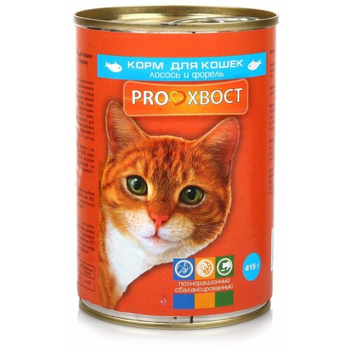 Корм консервированный Proхвост для кошек с лососем и форелью в соусе, 415 гр. Корм для кошек влажный