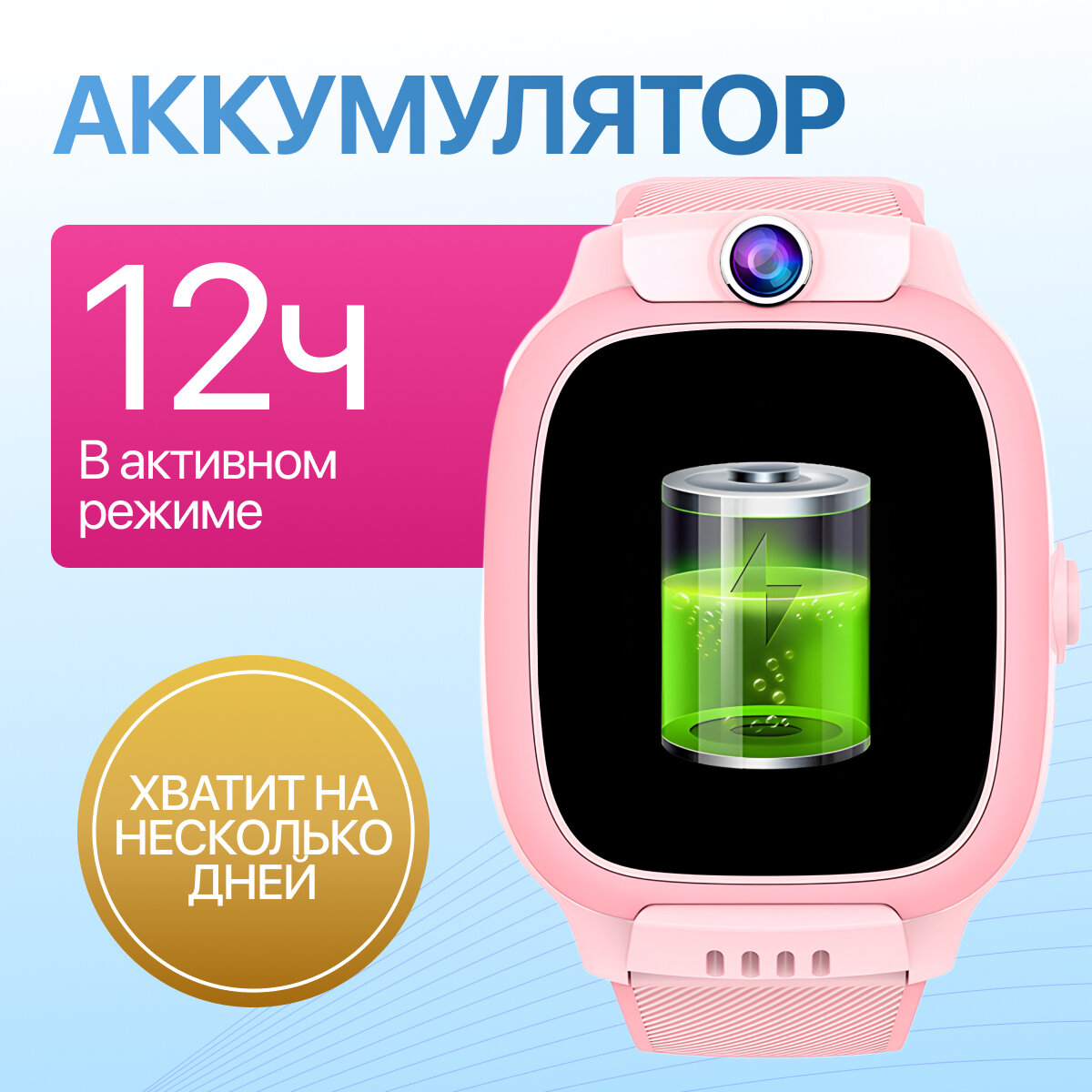 Смарт часы детские для девочки наручные с GPS, 4G и SIM-картой, розовые — фото 1
