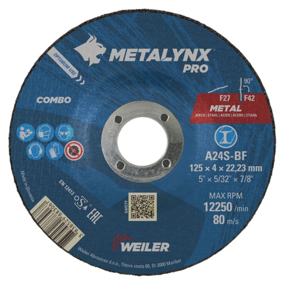 Круг шлифовально-отрезной по металлу Metalynx COMBO 125x4.0x22.23 А24S-BF F27-42 SKORPIO 3838529883067