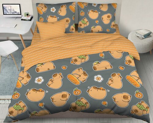Изображение товара Комплект постельного белья "Капибара", 1,5-спальный, поплин, хлопок 100%