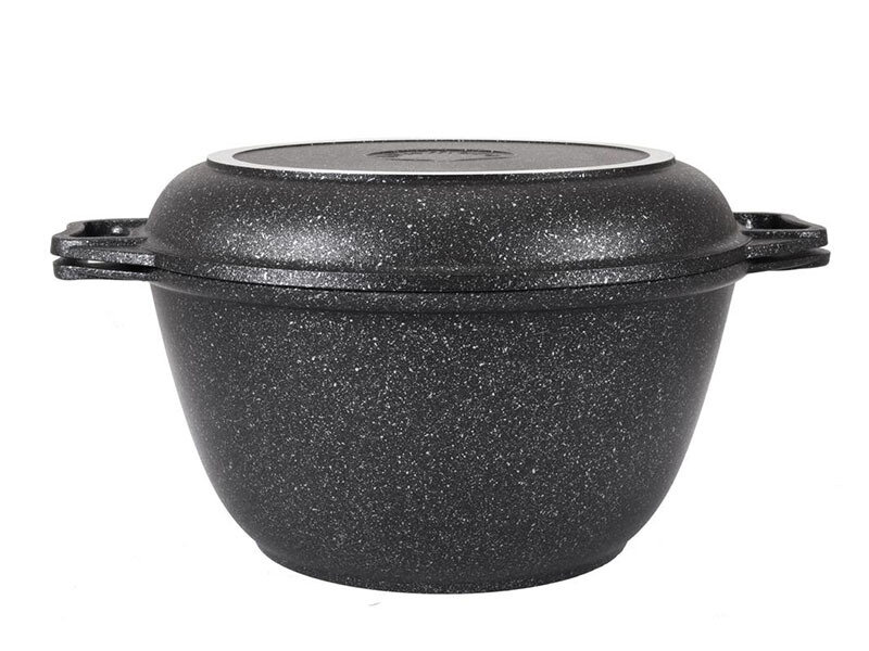 Казан с крышкой-сковородой 3л, АП (темный мрамор) — фото 1