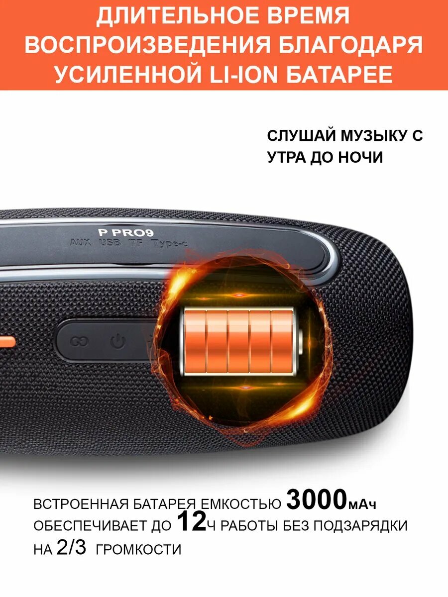 Колонка беспроводная музыкальная колонка Блютуз, 20Вт, портативная Bluetooth, TF, MicroSD, USB, TWS, черная — фото 1